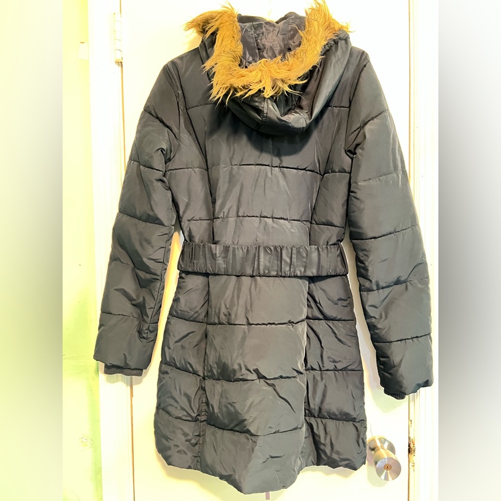 LOFT Charcoal Puffer Coat with Tan Faux Fur Hood